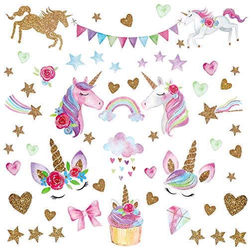 Unicorn Wall Decal,66pcs Unicorn Wall Decor Stickers Decals for Kids Rooms Gifts for Girls Boys Bedroom Nursery Home