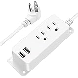 Power Strip with USB,2 AC Outlets 2 USB Charging Ports Mounting Power Center,6.5fT Power Strip Heavy Duty Extension Cord,Mountable Under Desk/Table Wall Socket(White)