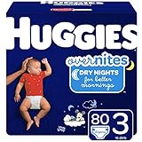 HUGGIES OverNites Night Time Baby Diapers, Size 3, 80 count
