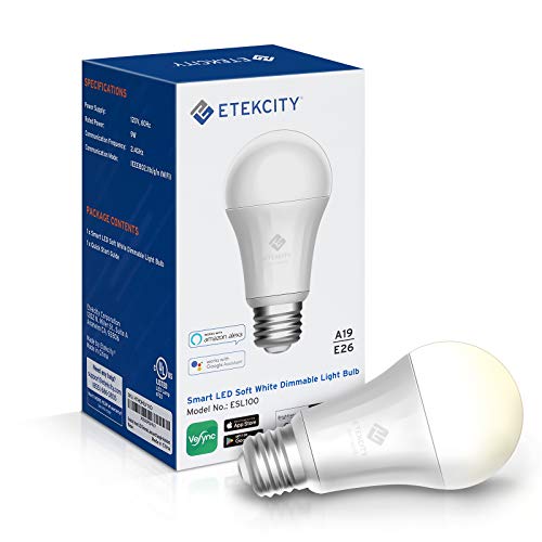 Book Cover Etekcity ESL100 Smart Light Bulb That Works with Alexa, Google Home and IFTTT, 1 Count (Pack of 1), Soft White 2700K 806LM, 9W (60W Equivalent), No Hub Required