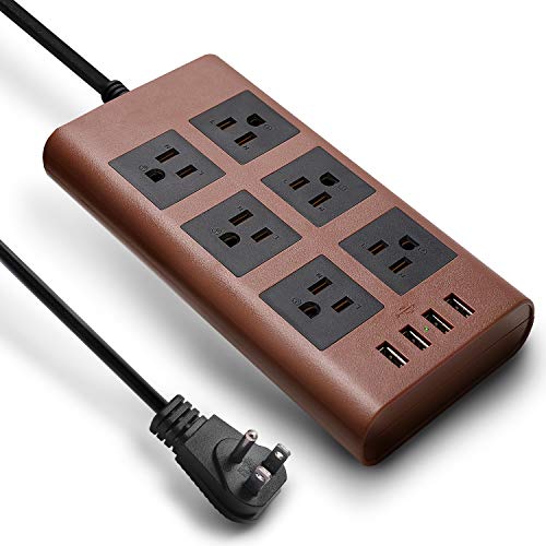 SUPERDANNY 9.8ft USB Surge Protector Power Strip 14AWG Heavy Duty Extension Cord Flat Plug 6-Outlet 4 USB 2.4A 1080J for iPhone iPad Computer Home Indoor Office Desktop Tablet