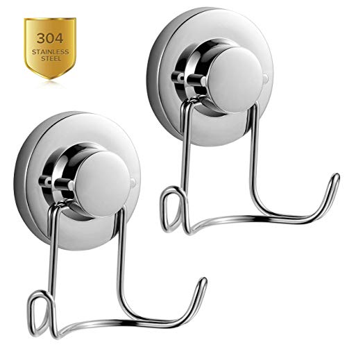 LUXEAR Suction Hooks Powerful Vacuum Suction Cup Hooks- Heavy Duty Shower Hooks for Towel, Bathrobe, Loofah Coat, Strong Stainless Steel Hooks for Bathroom & Kitchen, No Drilling Towel Hanger - 2 PACK