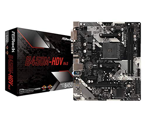 Book Cover ASRock B450M-HDV R4.0 AM4 AMD Promontory B450 SATA 6Gb/s Micro ATX AMD Motherboard