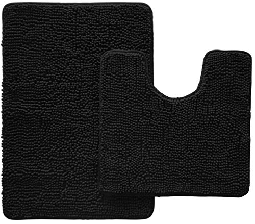 Gorilla Grip Original Shaggy Chenille 2 Piece Area Rug Set, Many Colors, Includes Oval U-Shape Contoured Toilet Mat and 30x20 Bathroom Rugs, Machine Wash Plush Mats for Tub Shower and Bath Room, Coral