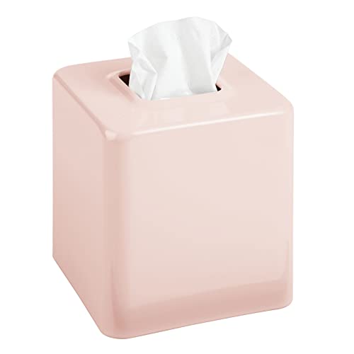 mDesign Modern Square Metal Paper Facial Tissue Box Cover Holder for Bathroom Vanity Countertops, Bedroom Dressers, Night Stands, Desks and Tables - Light Pink/Blush