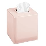 mDesign Metal Square Tissue Box Cover, Modern Facial Paper Holder - Accessories for Bathroom Vanity Countertop, Bedroom Dresser, Night Stand, Desk, Office, End Table - Unity Collection - Light Pink
