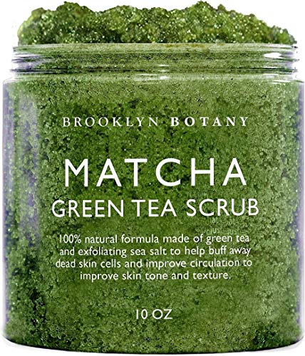 Brooklyn Botany Matcha Green Tea Exfoliating Body Scrub (Updated Formula) - Body Scrub, Foot Scrub & Facial Scrub Moisturizes and Nourishes Face Feet & Skin - Reduce Inflammation - Soothe & Smooth Feet - 10 oz
