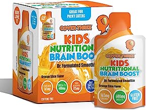 Kids Nutritional Brain Supplement with Immune Boosters - Healthy Brain Function, Vision & Heart Health - Omega Fish Oil DHA EPA, VIT C, Turmeric - Boost Child Memory & Focus - Liquid Squeeze Pouch