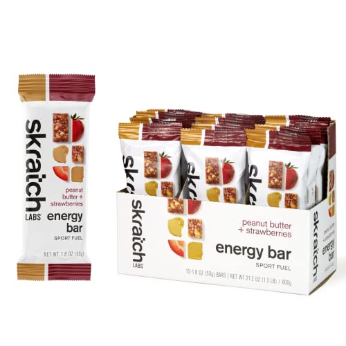 SKRATCH LABS Energy Bar | Peanut Butter + Strawberries (12 pack) | Plant Based Healthy Snack | Low Sugar - 5g Protein | non-gmo, gluten free, soy free, vegan, kosher
