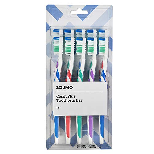 Book Cover Amazon Brand - Solimo Clean Plus Toothbrushes, Pack of 10