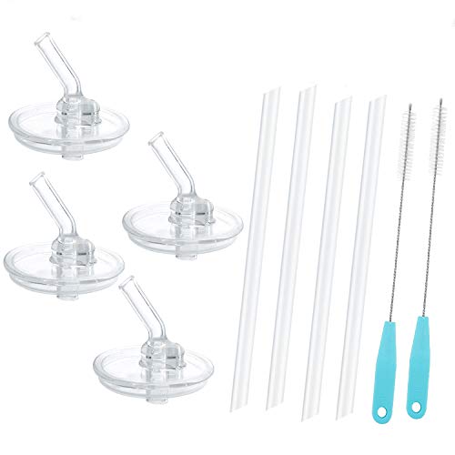 10 Packs (4 Straws+2 Cleaning Brushes) for Thermos Replacement Straws with 4 Stems, Only Fit for Thermos Foogo 10 Ounce Stainless Steel Bottle, Silicone Straws Stem Set with Cleaning Brushes