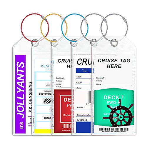 Cruise Luggage Tags Jollyants Wide Luggage Etag Holders 2019 Zip Seal & Colorful Steel Loop- Clear Thick Reusable(5 tags)