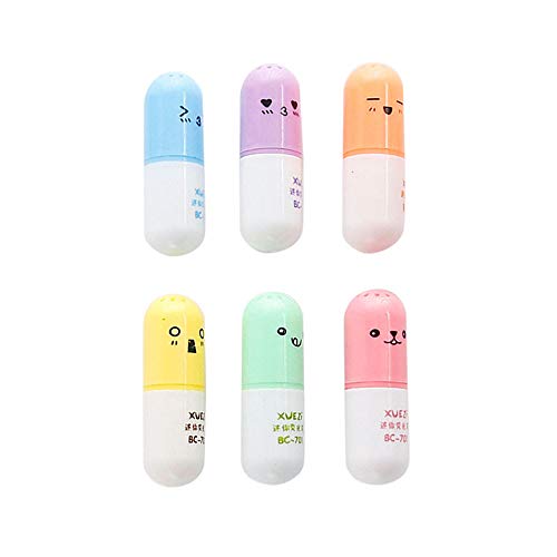 CMrtew 6 PCS Korean Creative Kawaii Mini Smiling Face Pill Highlighter Lovely Cartoon Highlighter Pen for Students Supplies (Multicolor)