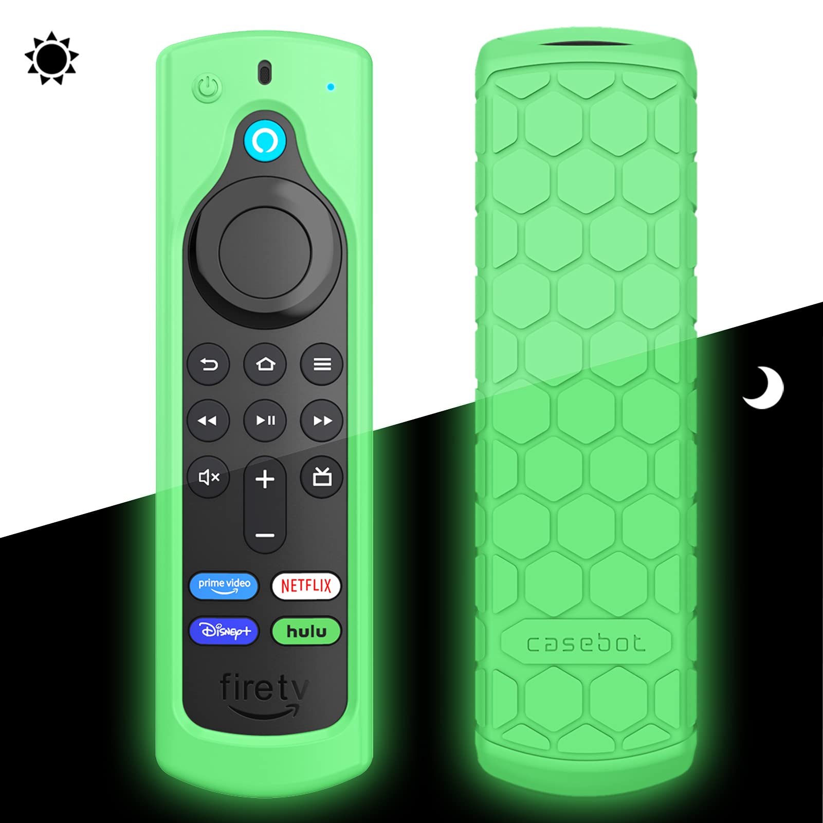 Book Cover CaseBot Remote Case for Fire TV Stick 4K Max/Fire TV Stick (2nd and Later) / Fire TV Stick Lite/Fire TV Cube - Anti-Slip Silicone Cover for Alexa Voice Remote (2nd Gen and 3rd Gen), Green-Glow Green Glow in the Dark