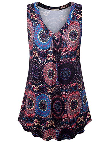 Bebonnie Women's Summer Sleeveless V Neck Henley Shirts Pleated Tunic Shirt Tank Tops