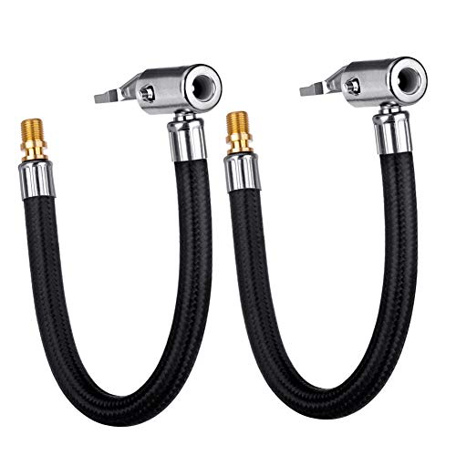 LUMITECO 2 PCS Locking Air Chuck with Air Hose and Standard Tire Valve Fine Thread, Air Inflator Hose Adapter for Twist On Convert to Lock On Connection