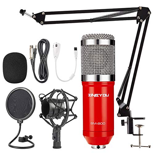 ZINGYOU Condenser Microphone Bundle, BM-800 PC Microphone Professional Cardioid Studio Mic Set with Mic Suspension Scissor Arm, Shock Mount and Pop Filter for Studio Recording & Broadcasting (Aurora R