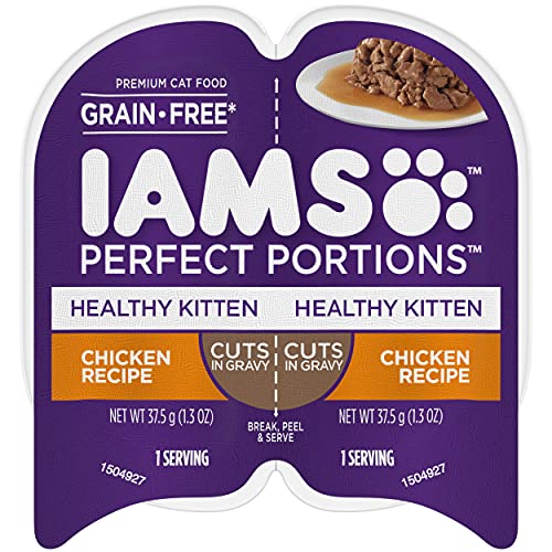 IAMS PERFECT PORTIONS Healthy Kitten Wet Food, PatÃ© and Cuts in Gravy, Chicken Recipe, 2.6 Ounce (Pack of 24)