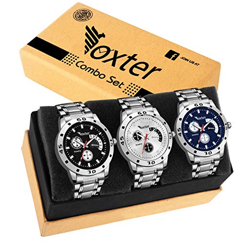 Foxter Quartz Movement Analogue Display Multicoloured Dial Men's Watch(ARMBLK~27GREY~27SMILY) - Pack of 3
