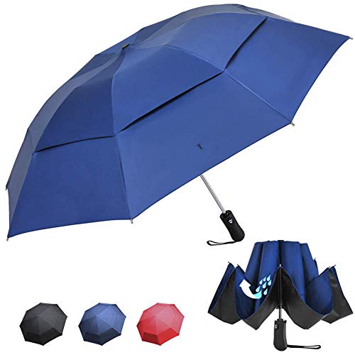 Prodigen Inverted Folding Umbrella Travel Umbrella Windproof Compact Umbrella Inside Out Umbrella Reversible Reverse Umbrella Automatic Open and Close Umbrella for Woman & Man UV Sun & Rain (Blue)