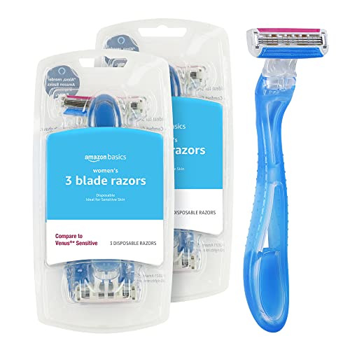 Amazon Basics 3-Blade Disposable Razors for Women, 6 Count, 2 Packs of 3 (Previously Solimo)