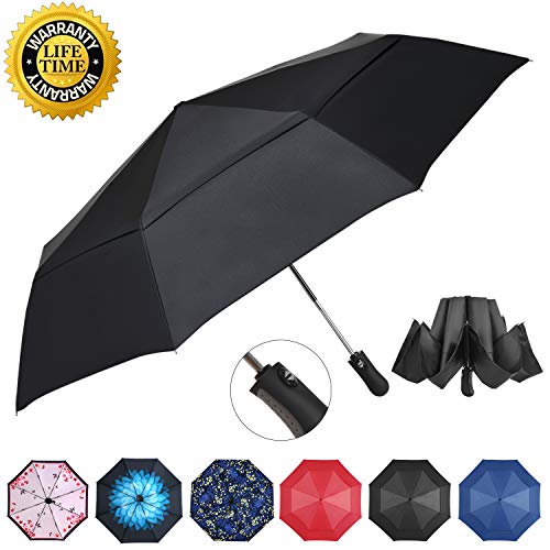 Prodigen Inverted Folding Umbrella Travel Umbrella Windproof Compact Umbrella Inside Out Umbrella Reversible Reverse Umbrella Automatic Open and Close Umbrella for Woman & Man UV Sun & Rain (Black)