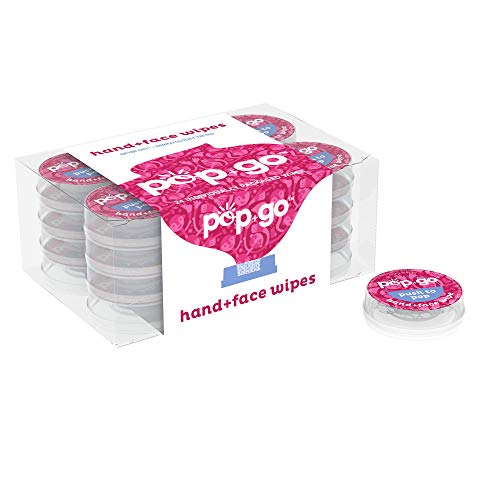 Pop+Go, Hand & Face Wipes, Fragrance Free, Dermatologist Tested, Gentle, Safe, Individually packaged LARGE wipes, travel size cleansing wipes, 24 count