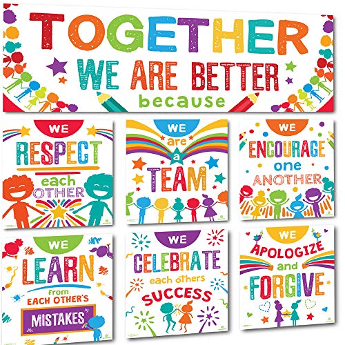 Sproutbrite Classroom Banner Decorations and Poster Bulletin Board Set - Together We are Better