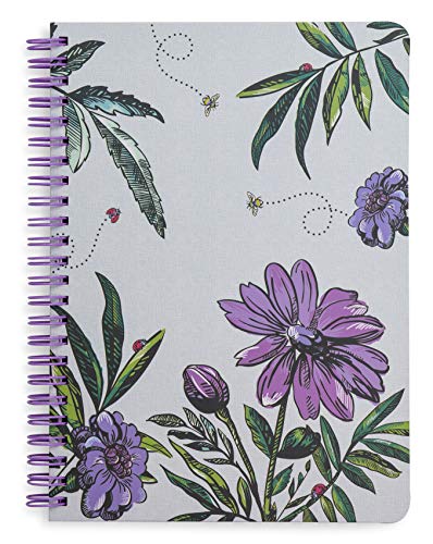 Vera Bradley Purple Floral Mini Spiral Notebook, 8.25" x 6.25" with Pocket and 160 Lined Pages, Lavender Meadow
