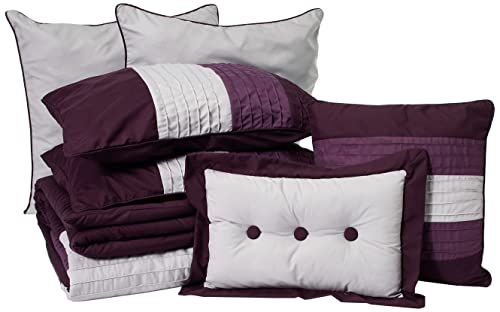 8-Piece Luxury Striped Comforter Set (Queen, Purple/Lavender/Gray)