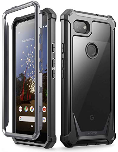 Poetic Google Pixel 3a Rugged Clear Case, Full-Body Hybrid Shockproof Bumper Cover, Built-in-Screen Protector, Guardian Series, Case for Google Pixel 3a (2019 Release), Black/Clear