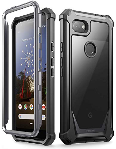Book Cover Google Pixel 3a XL Rugged Clear Case, Poetic Full-Body Hybrid Shockproof Bumper Cover, Built-in-Screen Protector, Guardian Series, Case for Google Pixel 3a XL (2019 Release), Black/Clear