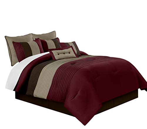 Chezmoi Collection Sydney 8-Piece Luxury Striped Comforter Set (Queen, Burgundy/Brown/Coffee)