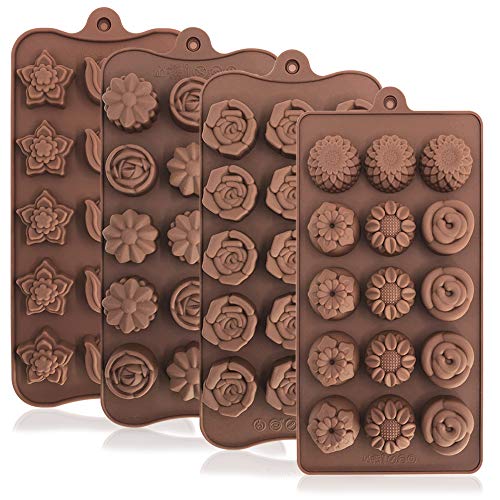 4 Pack Flower Shape Silicone Molds Chocolate Candy Mold, DanziX Silicone Mold for Wedding,Festival, Parties, DIY Enthusiasts-15 Cavity