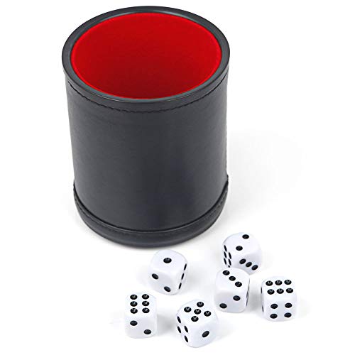 Book Cover Felt Lined Professional Dice Cup - with 6 Dice Quiet for Yahtzee Game