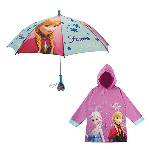 Book Cover Disney Girls' Little Elsa and Anna Slicker and Umbrella Rain-wear Set, Frozen Purple, Age 6-7