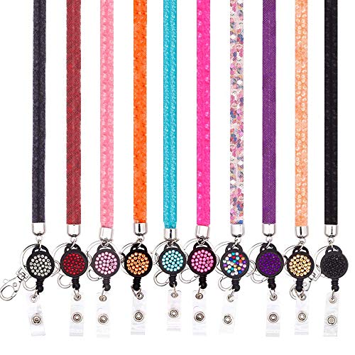 Ascrafter ID Card Lanyard Strap, Bling Crystal ID Card Holder with Bling Badge Holder, Pack of 10