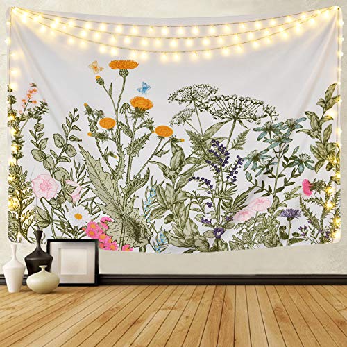 Book Cover Alishomtll Colorful Floral Plants Tapestry Vintage Herbs Tapestry Wild Flowers Tapestry Wall Hanging Nature Scenery Tapestry for Living Room Bedroom