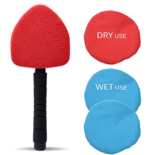 Book Cover AutoEC Auto Car Windshield Cleaner, Extendable Handle Window Cleaner Brush Kit Comes with 4 Packs Washable and Reusable Pads（2 Wet Use 2 Dry Use）