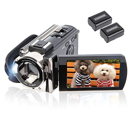 Video Camera Camcorder Digital YouTube Vlogging Camera Recorder kicteck Full HD 1080P 15fps 24MP 3.0 Inch 270 Degree Rotation LCD 16X Digital Zoom Camcorder with 2 Batteries(604S)