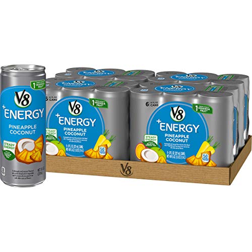 V8 +Energy, Healthy Energy Drink, Natural Energy from Tea, Pineapple Coconut, 8 Ounce Can (4 Packs of 6, Total of 24)