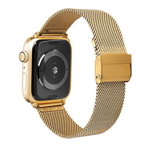 Watruer Compatible Apple Watch Band 44mm 42mm, Stainless Steel Mesh Loop with Adjustable Closure Replacement iWatch Band for Apple Watch Series 4 Series 3 Series 2 Series 1 Sport and Edition - Gold