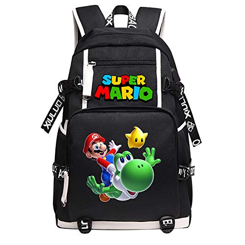 Book Cover Qushy Super Mario Kid Adult Backpack School Bag Black Large Capacity Bookbag Daypack
