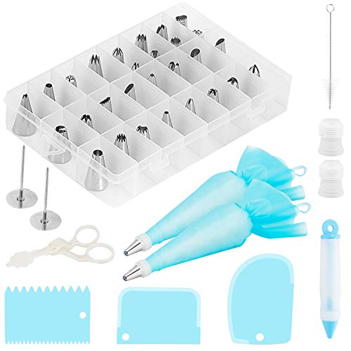 Cake Decorating Kit Supplies Baking Set Cupcake Cookie Decoration Tool 42 Pieces Piping Tips Pastry Bag Icing Smoother Coupler Flower Nails Lifter Decorating Pen
