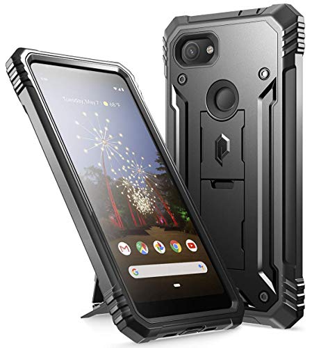 Google Pixel 3a XL Rugged Case with Kickstand, Poetic Full-Body Dual-Layer Shockproof Protective Cover, Built-in-Screen Protector, Revolution Series, Defender Case for Google Pixel 3a XL, Black