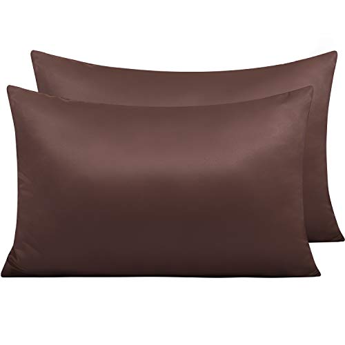 Book Cover NTBAY Zippered Satin Pillow Cases for Hair and Skin, Luxury Queen Hidden Zipper Pillowcases Set of 2, 20 x 30 Inches, Dark Brown