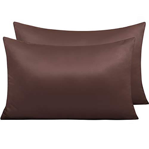 NTBAY Zippered Satin Pillow Cases for Hair and Skin, Luxury Queen Hidden Zipper Pillowcases Set of 2, 20 x 30 Inches, Dark Brown
