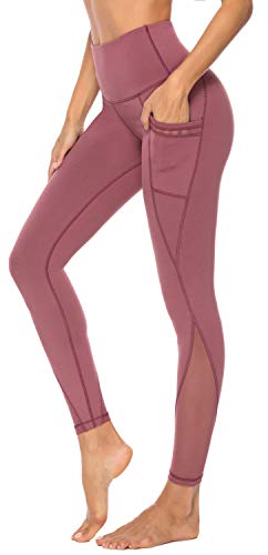 PERSIT Women's Mesh Yoga Pants with 2 Pockets, Non See-Through High Waist Tummy Control 4 Way Stretch Leggings