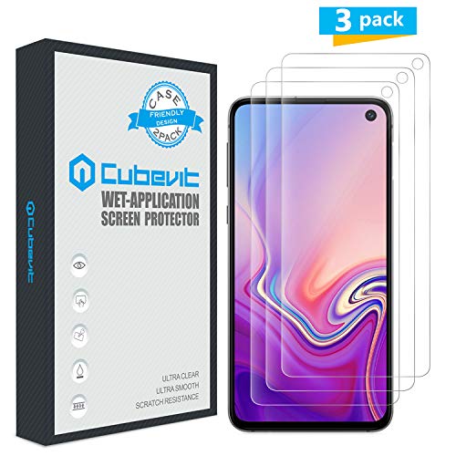 Cubevit Galaxy S10E Screen Protector, [3-Pack] [LIFETIME Warranty] [Case Friendly] [No Lifted Edges] [Bubble Free], Easy Install Wet Applied TPU Film Screen Protector for Samsung Galaxy S10E/Lite 2019