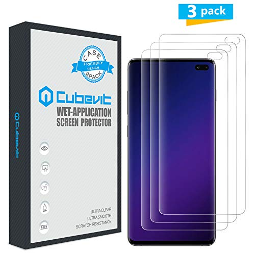 Cubevit Galaxy S10 Plus Screen Protector, [3-Pack][Case Friendly][No Lifted Edges] [Bubble Free], Easy Install Wet Applied TPU Film Screen Protector for Samsung Galaxy S10 Plus 2019